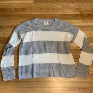 Cropped Grey and White Striped Sweater
